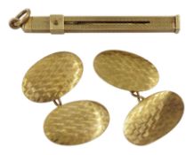 Gold cigar piercer and pair of gold cufflinks