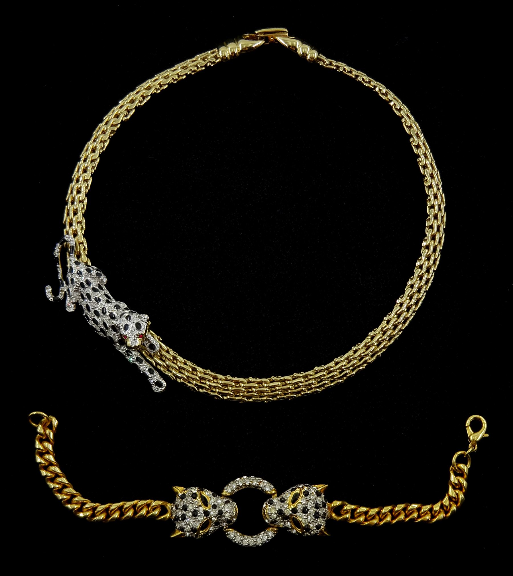 Butler & Wilson gilt crystal panther necklace and bracelet