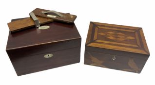 Rosewood dressing table box with mother of pearl escutcheon and plaque to hinged lid