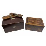 Rosewood dressing table box with mother of pearl escutcheon and plaque to hinged lid
