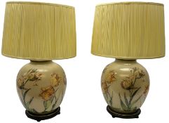 Pair of Potichomania tulip design glass table lamps