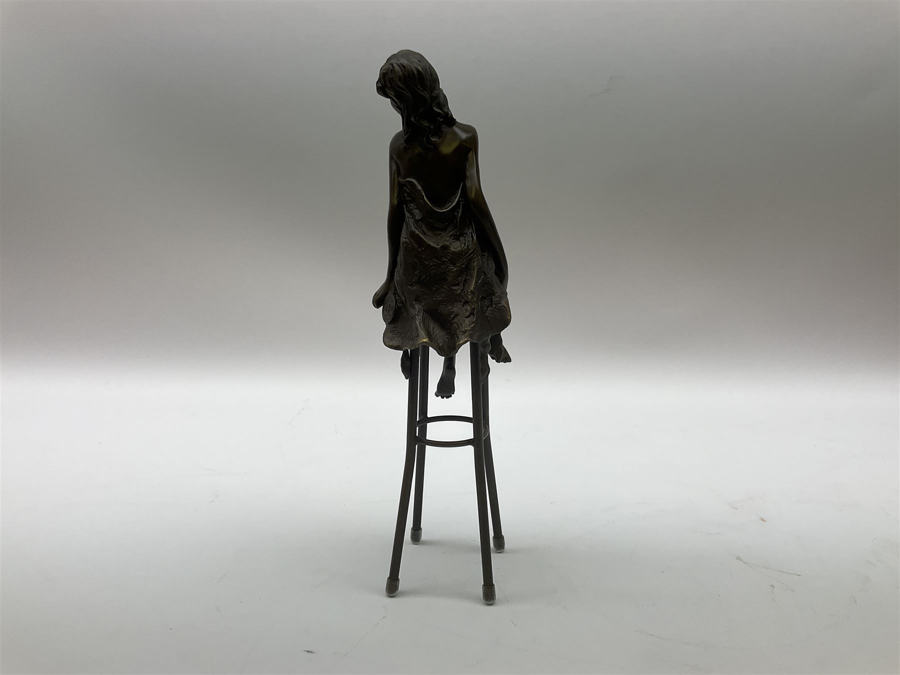 Art Deco style bronze modelled as a bare chested female figure seated upon a chair - Image 5 of 8