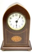 Edwardian mahogany and boxwood strung mantel lancet clock
