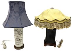 Blanc de Chine style table lamp with pierced foliate decoration