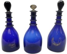 Three George III 'Bristol Blue' decanters