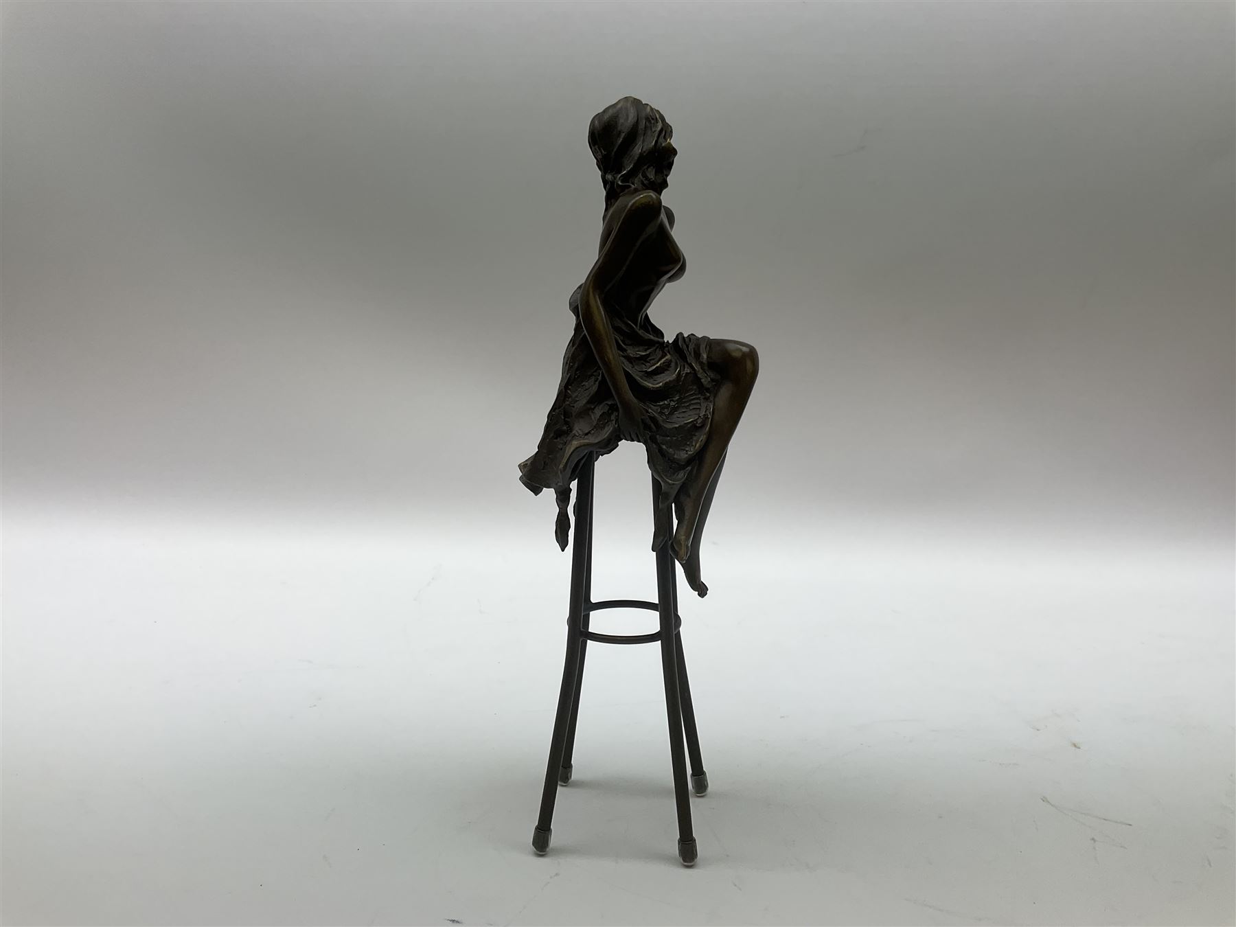 Art Deco style bronze modelled as a bare chested female figure seated upon a chair - Image 4 of 8