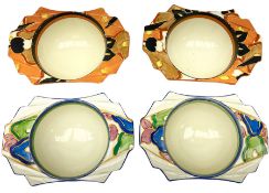 Four Clarice Cliff Bizarre grapefruit bowls