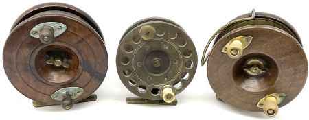 Three Allcocks & Co Ltd reels of brass and wood construction