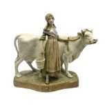 Royal Dux figure of a Milkmaid with Cow