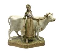 Royal Dux figure of a Milkmaid with Cow