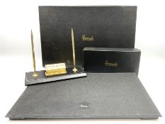 Harrods black leather desk set