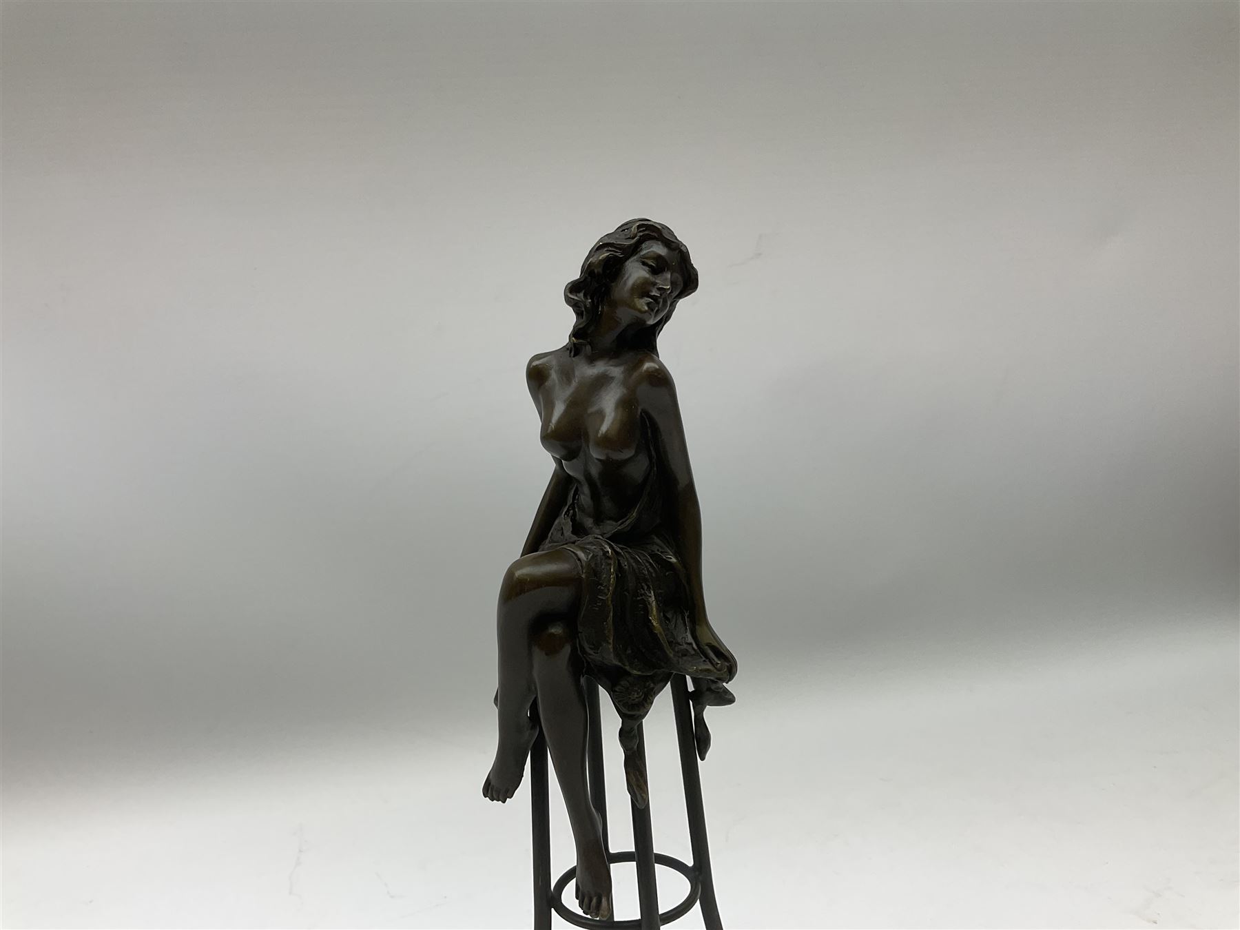 Art Deco style bronze modelled as a bare chested female figure seated upon a chair - Image 3 of 8