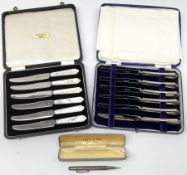 Cased set of six silver handled knives