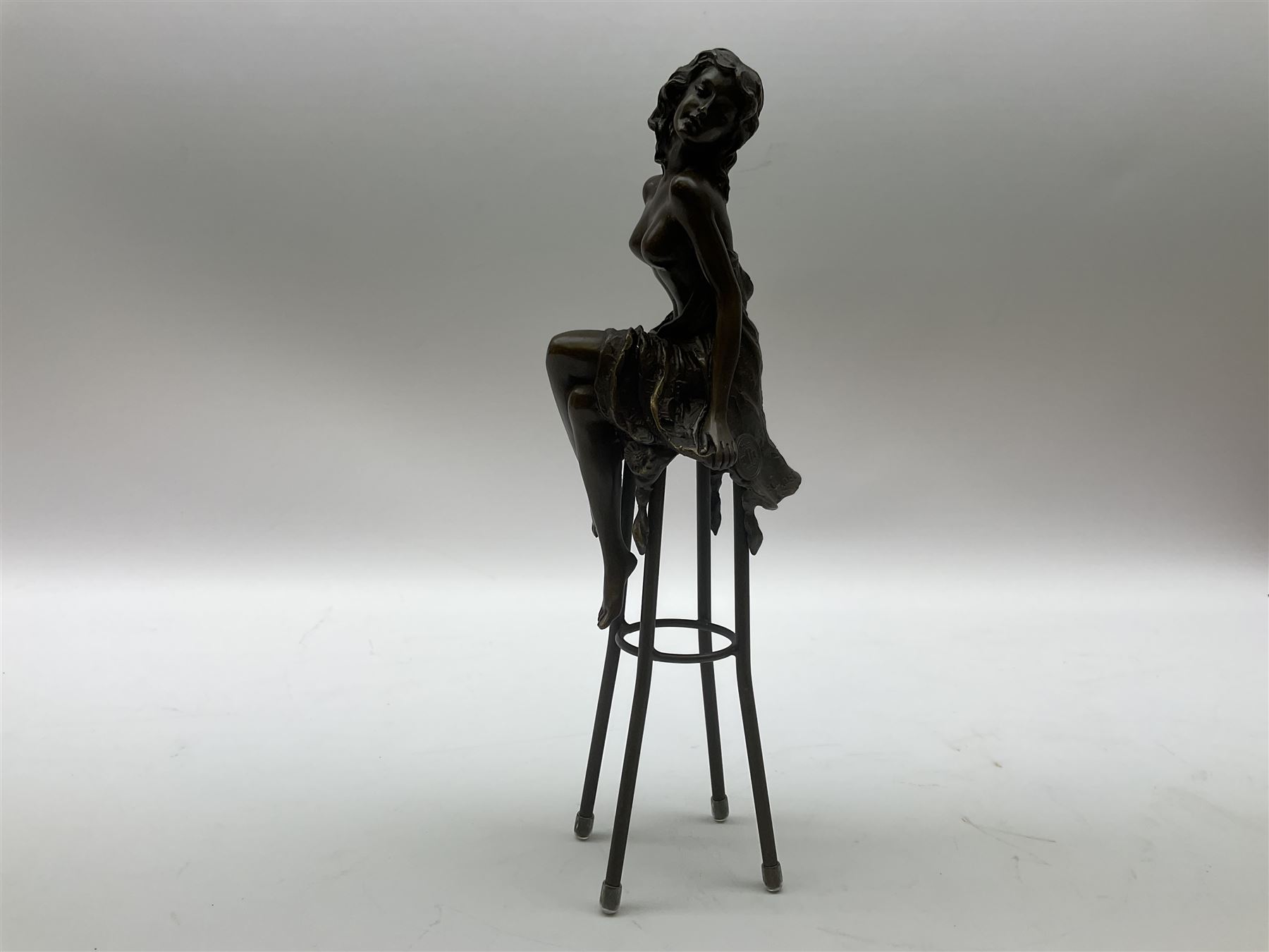 Art Deco style bronze modelled as a bare chested female figure seated upon a chair - Image 7 of 8