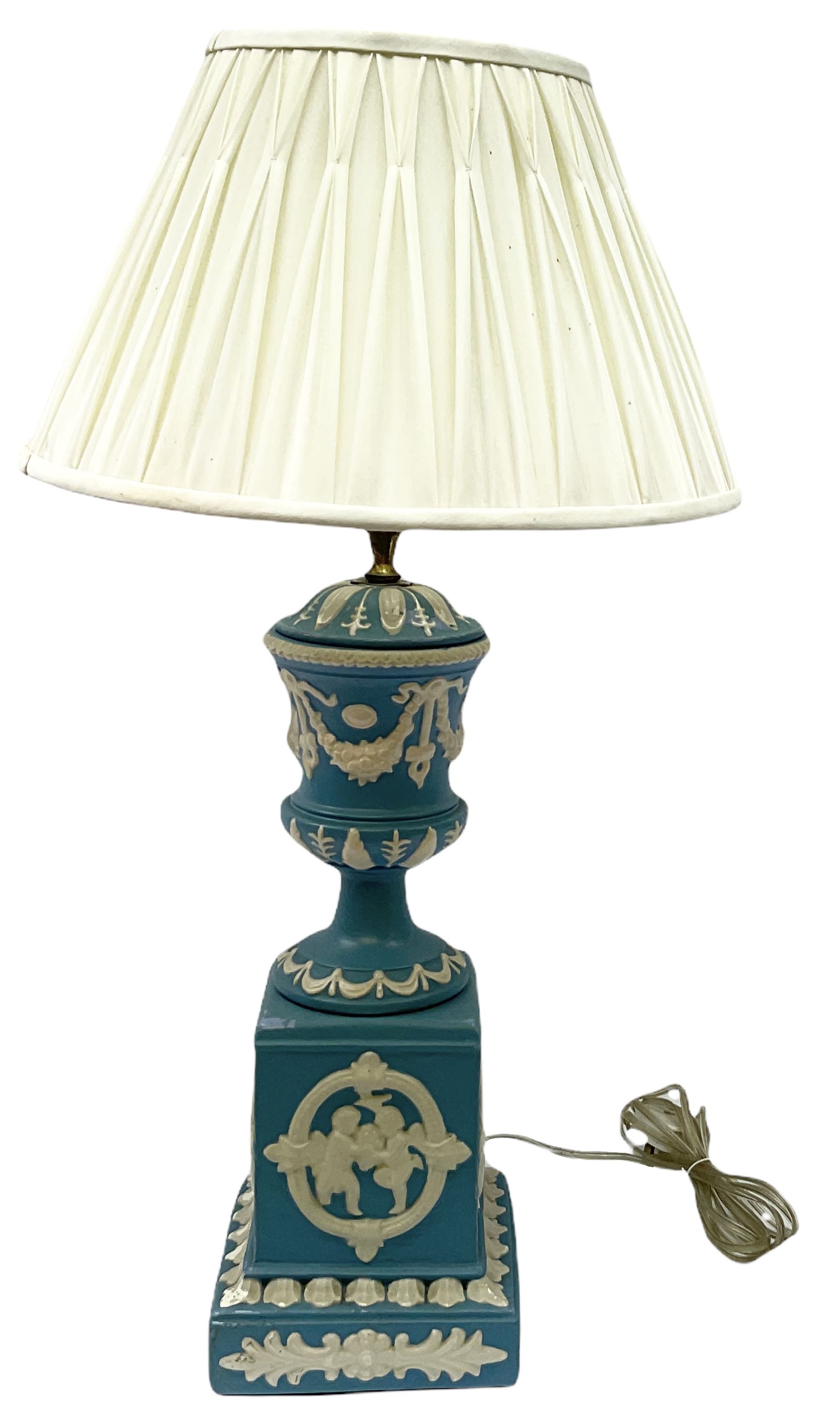 Ceramic urn shaped table lamp on a square pedestal base - Image 2 of 13