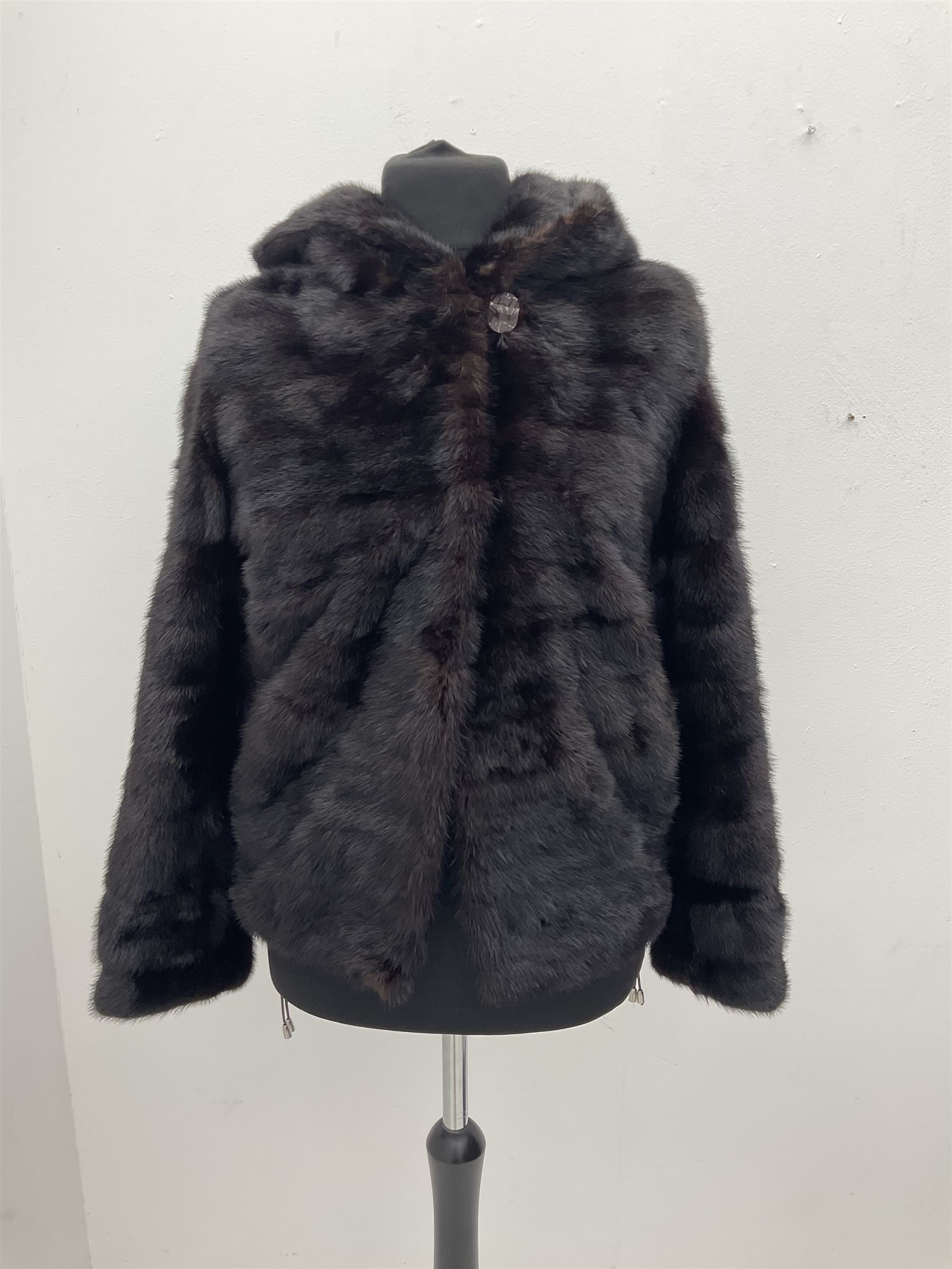 Modern cut lightweight nearly black mink jacket with integral hood - Image 2 of 6