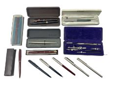 Collection of fountain and ball point Parker pens