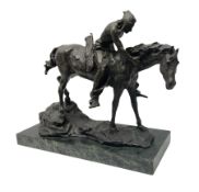 Stylised bronze figure group modelled as a Native American on horseback