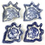 Two pairs of 19th century blue and white Willow pattern pickle dishes