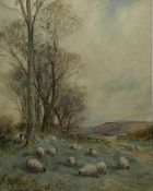 David Thomas Robertson (British 1879-1952): Sheep Grazing in a Yorkshire Landscape