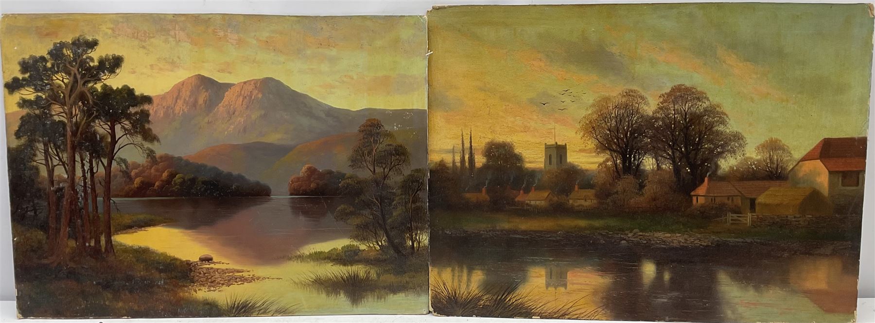 English School (19th century): Lakeland and River scenes at Sunset