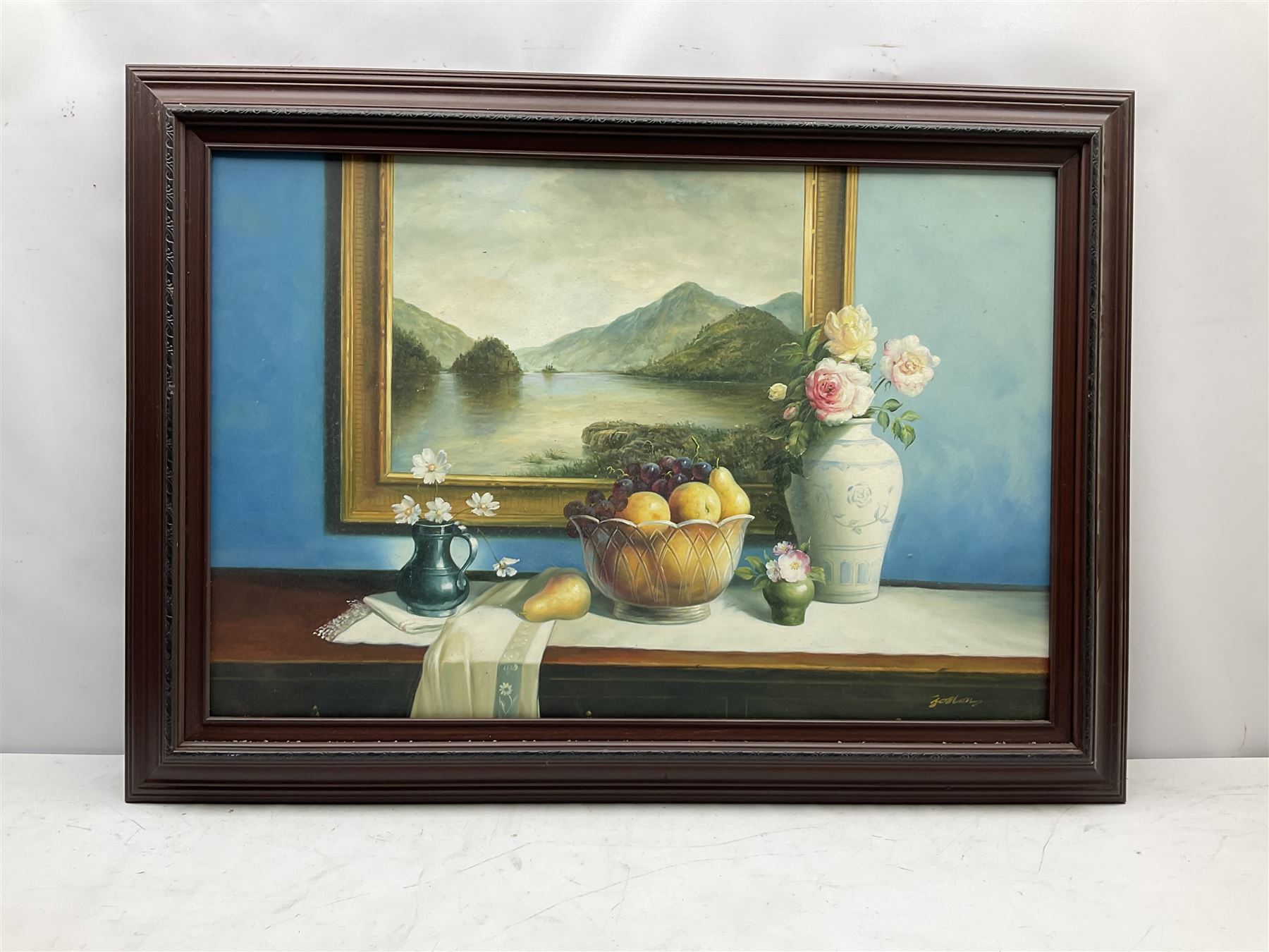 Continental School (20th century): Still Life of Fruit Flowers and Picture - Image 2 of 4