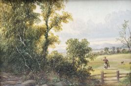 English School (19th century): Rural scene with Figure and Dog