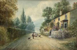 Albert Milton Drinkwater (British fl.1880-1910): Shepherd and Sheep down Country Lane