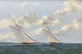 George Drury (British 1950-): Racing Yachts - 'Britannia and Lulworth racing on the Solent'