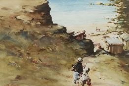 Bernard McDonald (British 1944-): Children descending to a Rocky Cove