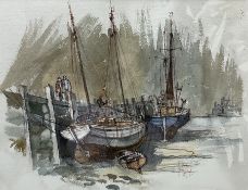 Roger Murray (British Contemporary): Fishing Boats Moored in Harbour