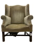 20th century Georgian style oak framed wingback armchair