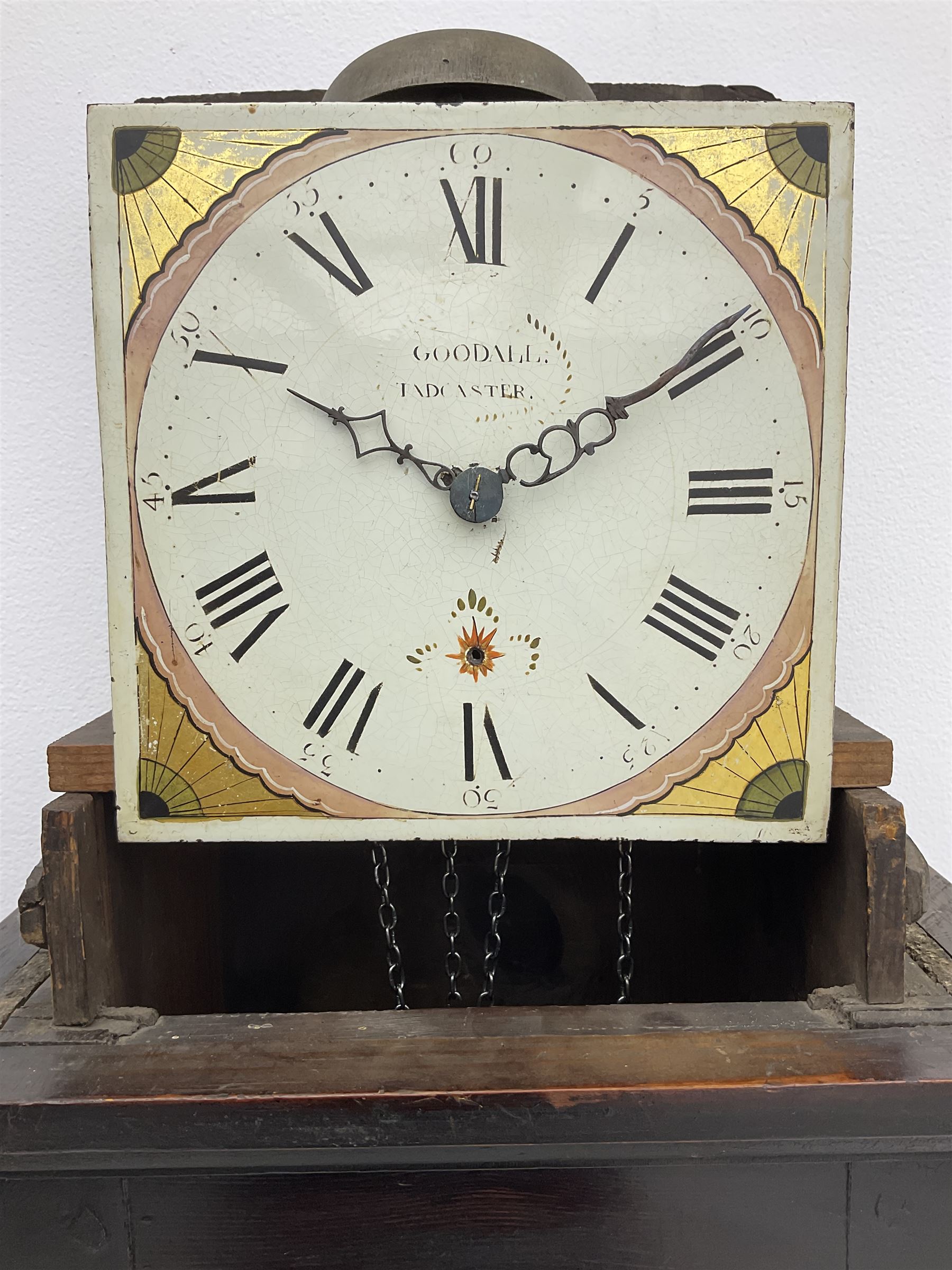 A provincial 30-hour chain driven longcase clock in an oak finished case with a flat top and wide co - Image 5 of 7