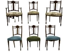 Set five Edwardian inlaid rosewood and mahogany salon chairs
