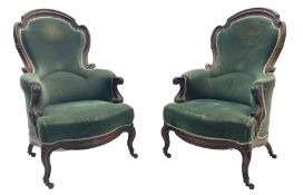 Pair of Victorian rosewood drawing room armchairs