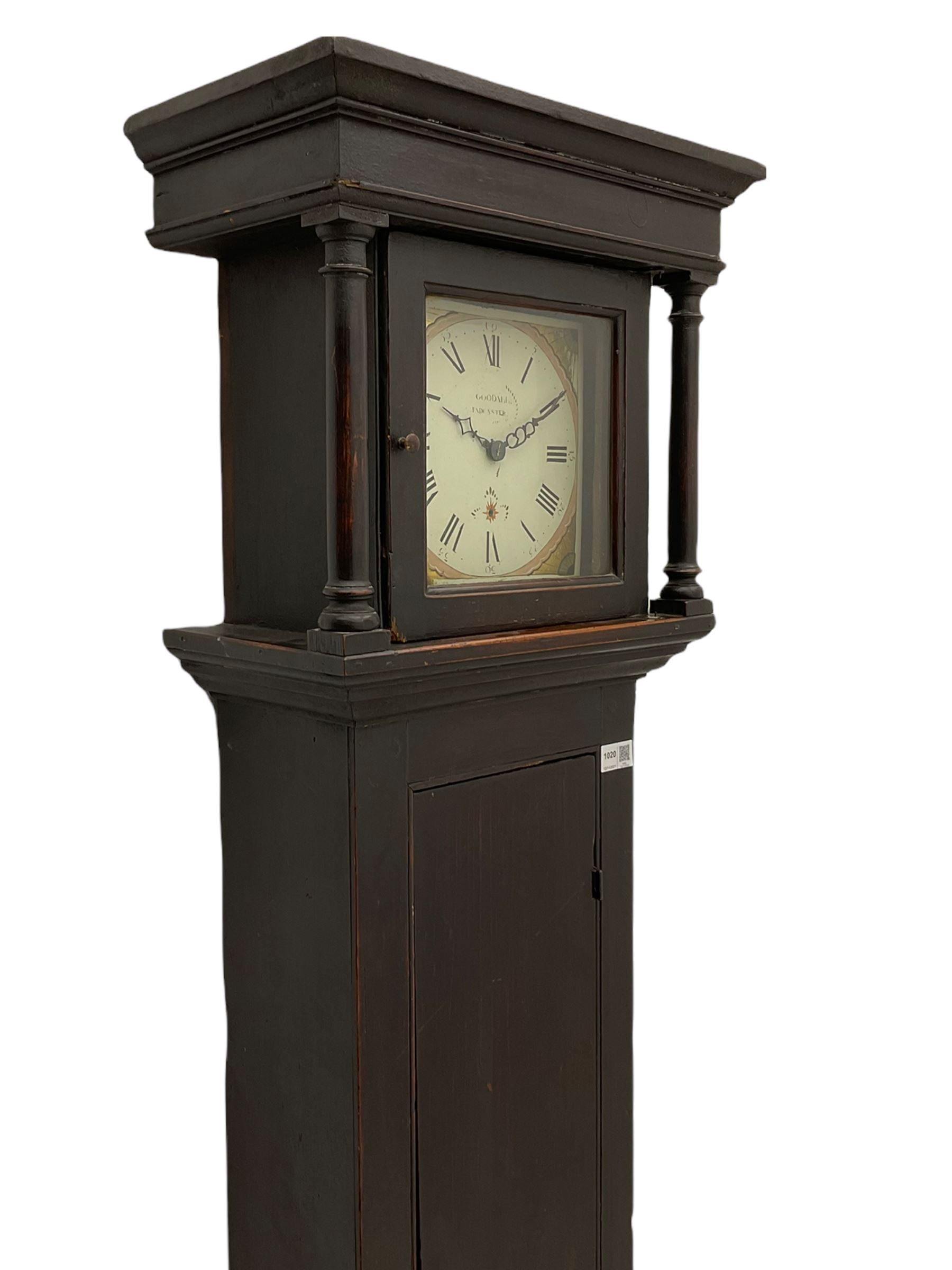 A provincial 30-hour chain driven longcase clock in an oak finished case with a flat top and wide co - Image 7 of 7