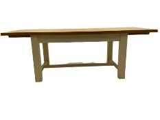 Solid oak and painted pine rectangular dining table