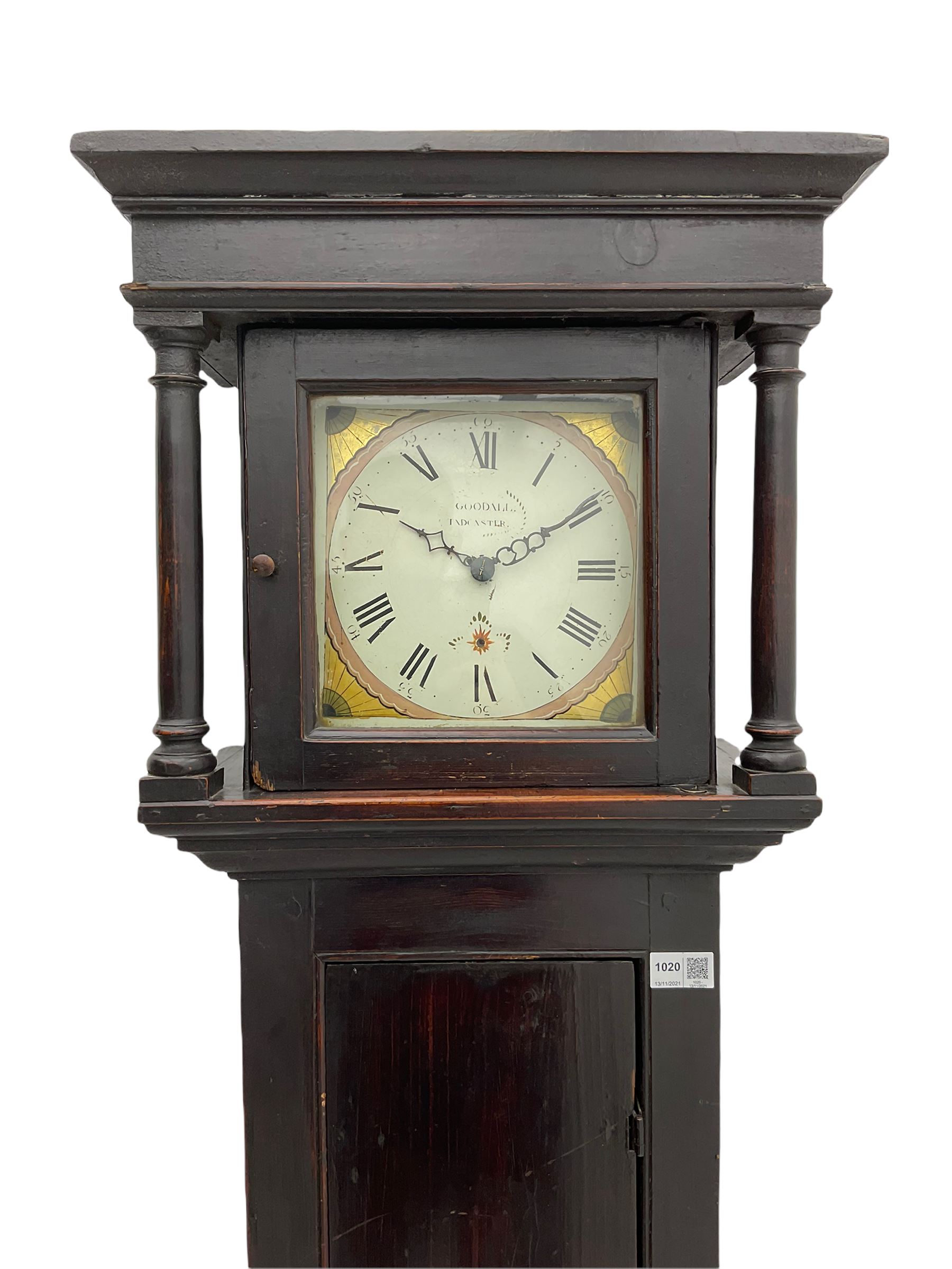 A provincial 30-hour chain driven longcase clock in an oak finished case with a flat top and wide co - Image 2 of 7