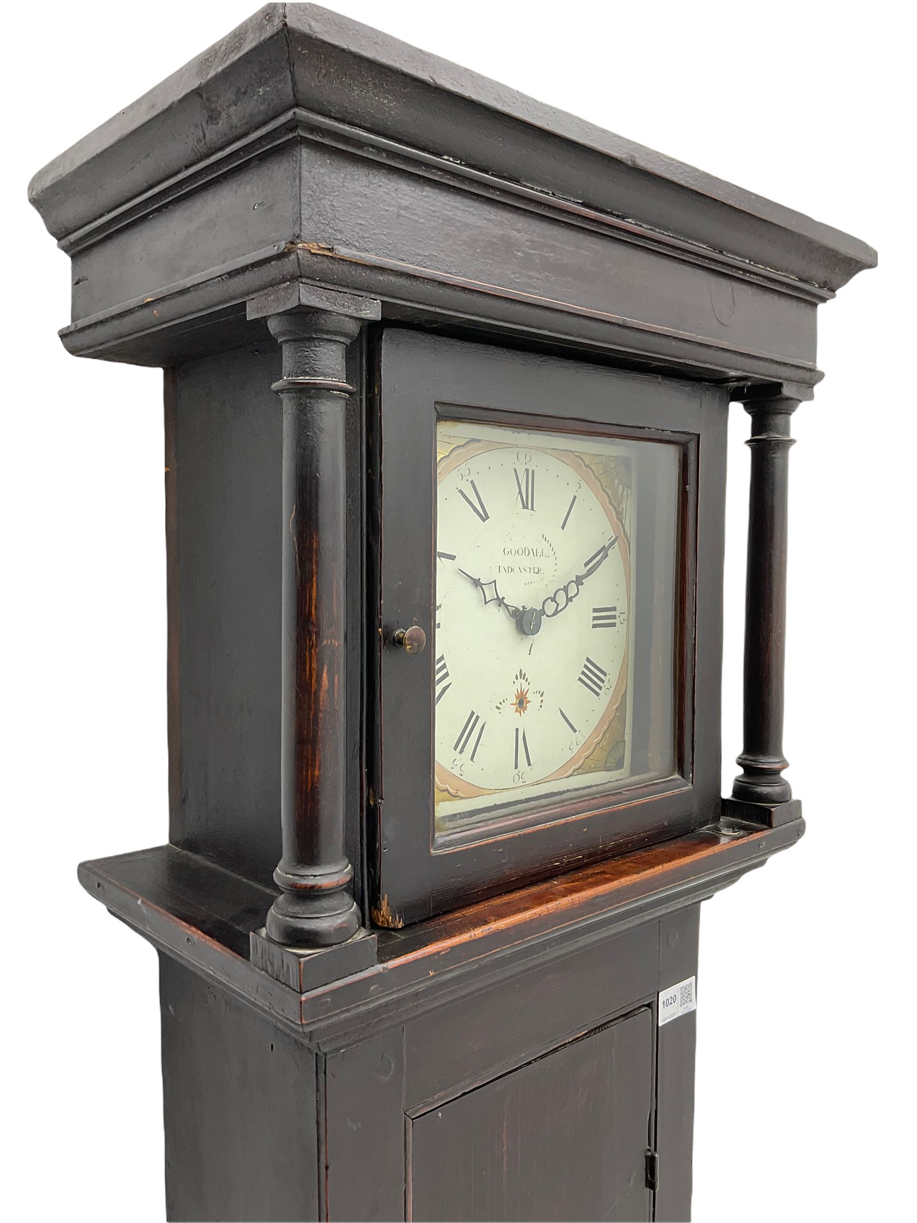 A provincial 30-hour chain driven longcase clock in an oak finished case with a flat top and wide co - Image 4 of 7