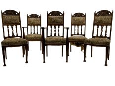 Set five early 20th century Arts & Crafts style oak dining chairs