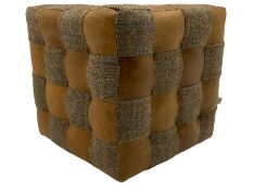 Harris Tweed leather and tweed cube footstool