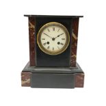 A Victorian Belgium slate mantle clock with a flat-topped breakfront case