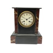 A Victorian Belgium slate mantle clock with a flat-topped breakfront case