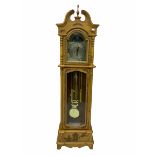 21st century replica longcase clock by "Wood & Son" in a incised light wood case with a swans neck p