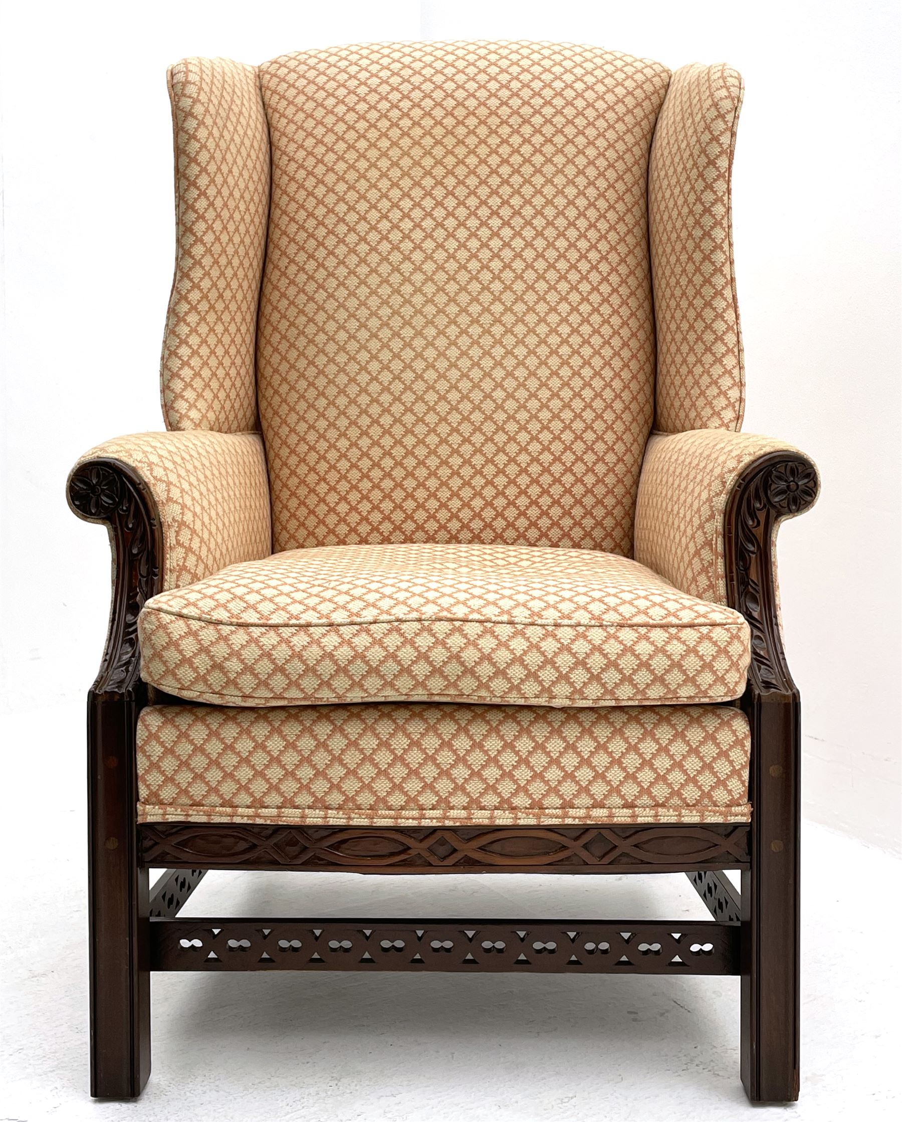 Georgian style mahogany framed wingback armchair - Image 2 of 5