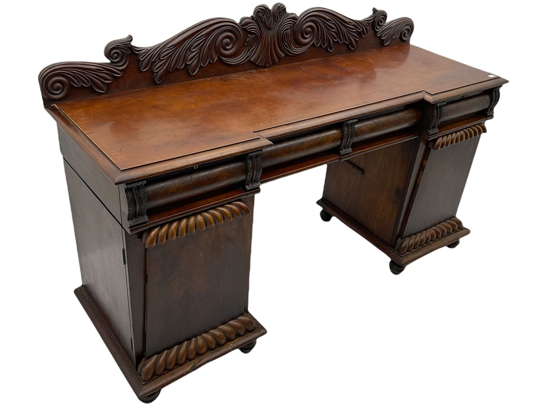 Early 19th century figured mahogany twin pedestal sideboard - Image 3 of 10