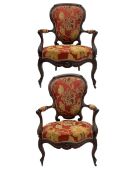 Pair of 19th century French mahogany framed drawing room armchairs