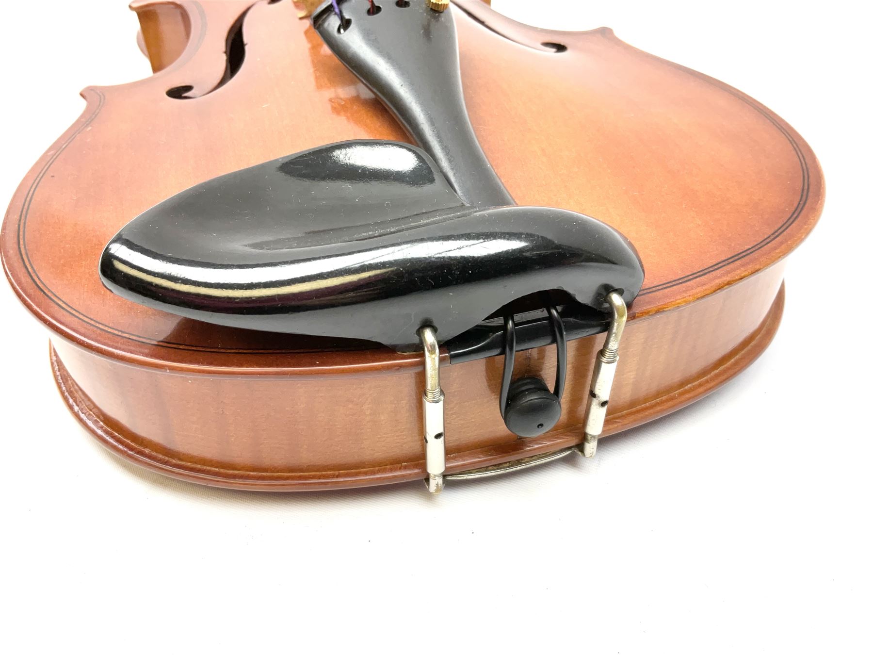 Modern violin with 36cm two-piece maple back and ribs and spruce top 60cm overall - Image 16 of 16