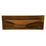 Ship builders half block pitch pine hull model upon mahogany backboard