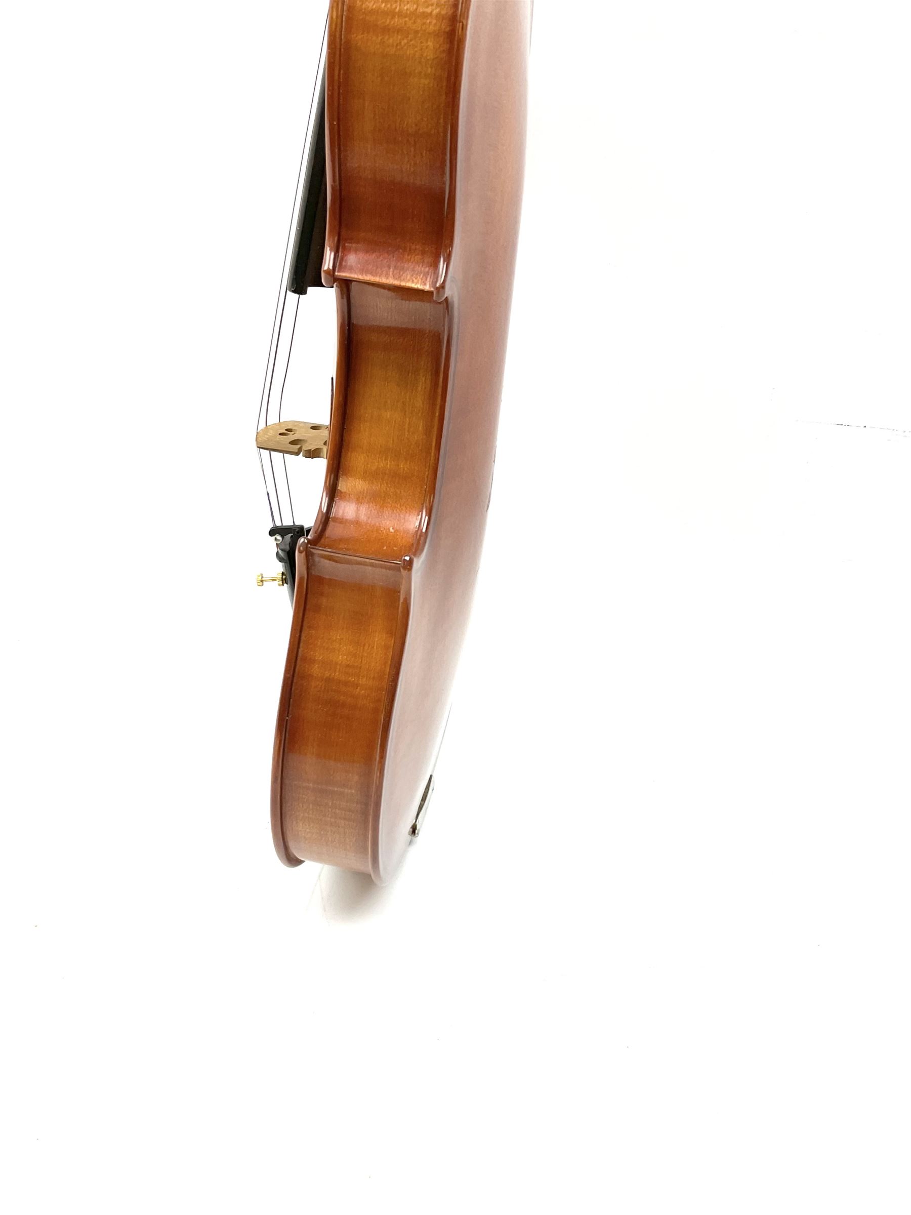 Modern violin with 36cm two-piece maple back and ribs and spruce top 60cm overall - Image 15 of 16